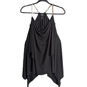 Express Y2K 2016 Draping Asymmetrical Gold Chain Strap Cowl Neck Halter Top
